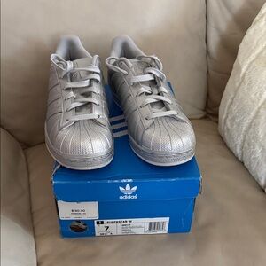 Adidas Kids Metallic Silver Sneakers